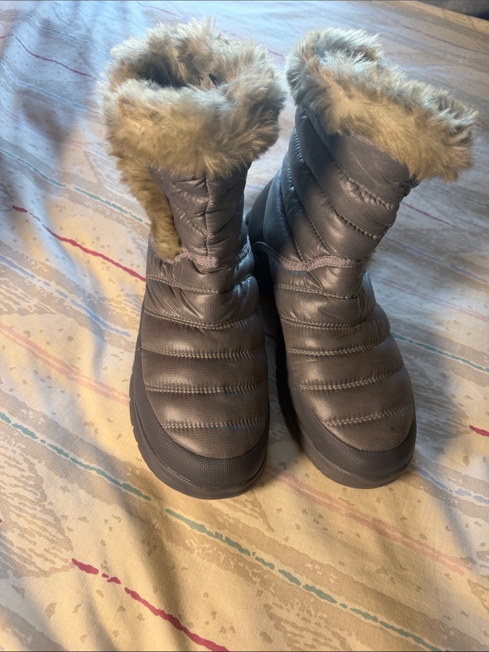 The North Face Women’s Gray Quilted Faux-Fur Ankle Boots